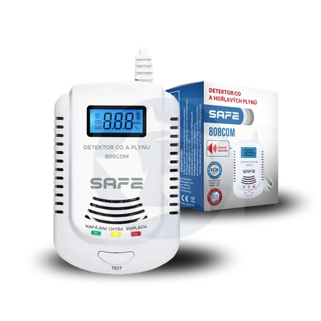 Kombinovaný detektor CO, horľavých a výbušných plynov SAFE-808 COM (zemný plyn)