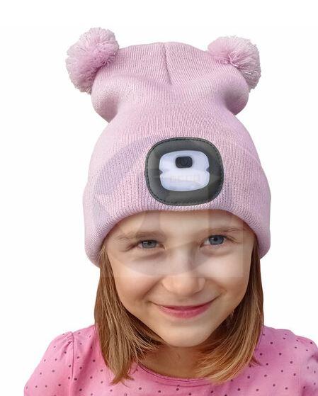 Čiapka ružová detská s čelovým svetlom, LED 4x25lm