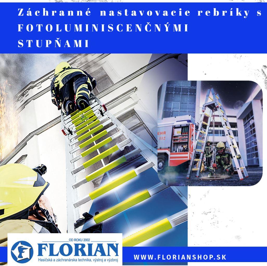 Záchranný nastavovací rebrík v súlade s DIN EN 1147 2 dielny so základňou - fluo stupne
