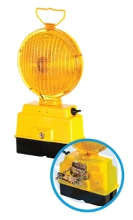 LED výstražné svetlo s vypínačom, žlté, napájané 2 x 6V batériami