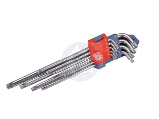 Kľúče Torx zástrčné (s dierkou) predĺžené Cr-V, 9-dielna sada, T10-50