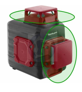 Laser líniový, krížový samonivelačný, zelený, 2D(1H360+1V360), Li-ion akumulátor, FORTUM