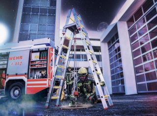Záchranný nastavovací rebrík v súlade s DIN EN 1147 2 dielny so základňou - fluo stupne